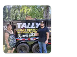 Tally Junk Removal & Demolition branded truck and dump trailer used for shed demolition in Tallahassee