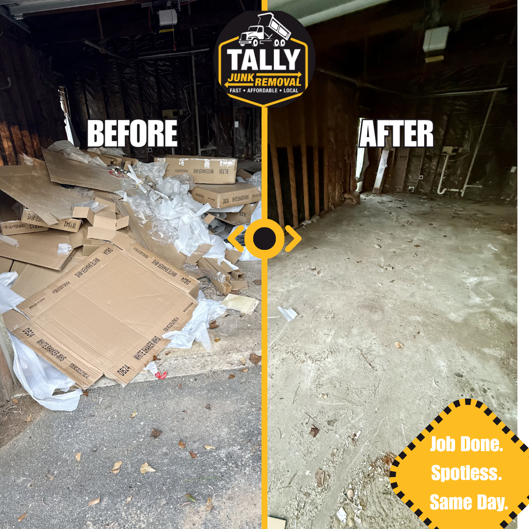 Before and after: warehouse cleanout with cardboard and packing debris removed